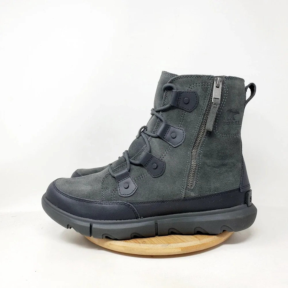 Sorel Explorer Dual Zip Boots Men 11 Dark Grey Suede Lace Up Waterproof Shoes